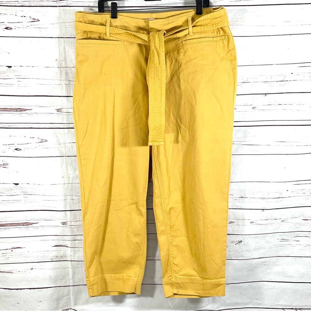 LOFT High Rise Straight Jeans Women’s Plus Size 16 Belted Mustard Yellow